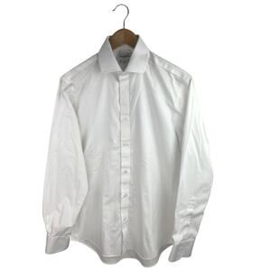 T.M. Lewin Men's White Slim Fit Cotton Long Sleeve Button Down Shirt Top 34 1/2